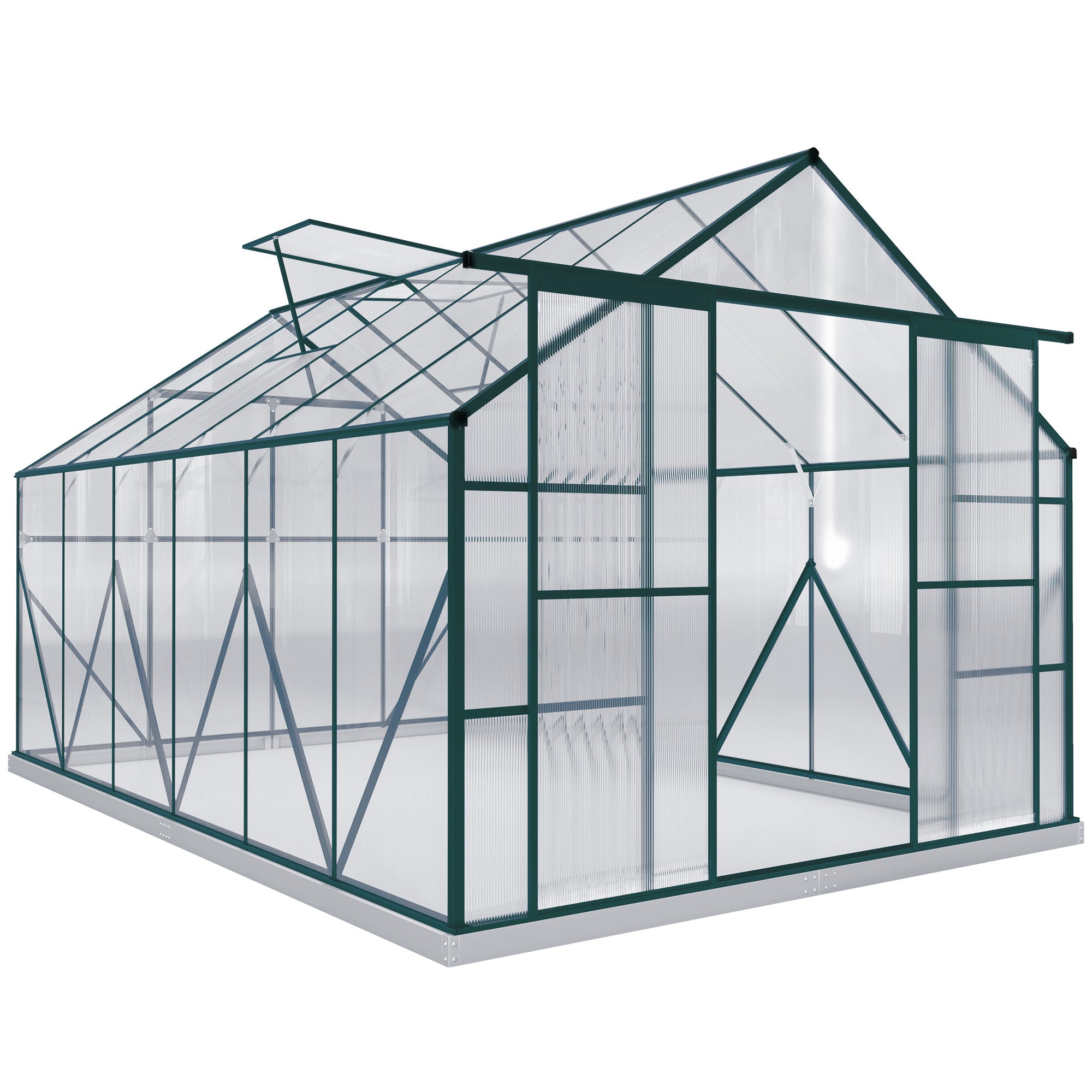 12x8ft Walk-In Polycarbonate Greenhouse with Double Sliding Doors