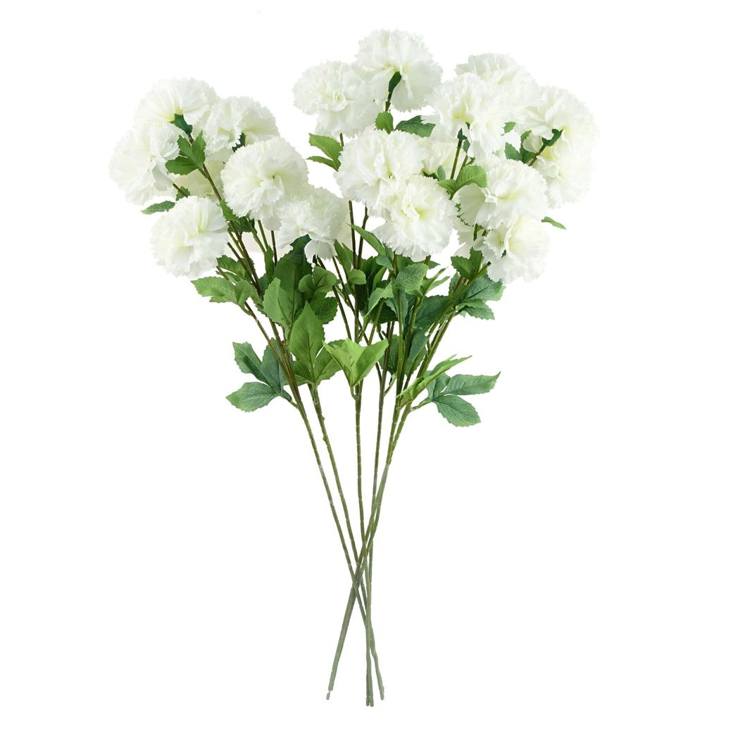 Pack of 6 White Artificial Carnation Stems, 70cm, Silk Flowers, 24 Flowers Total