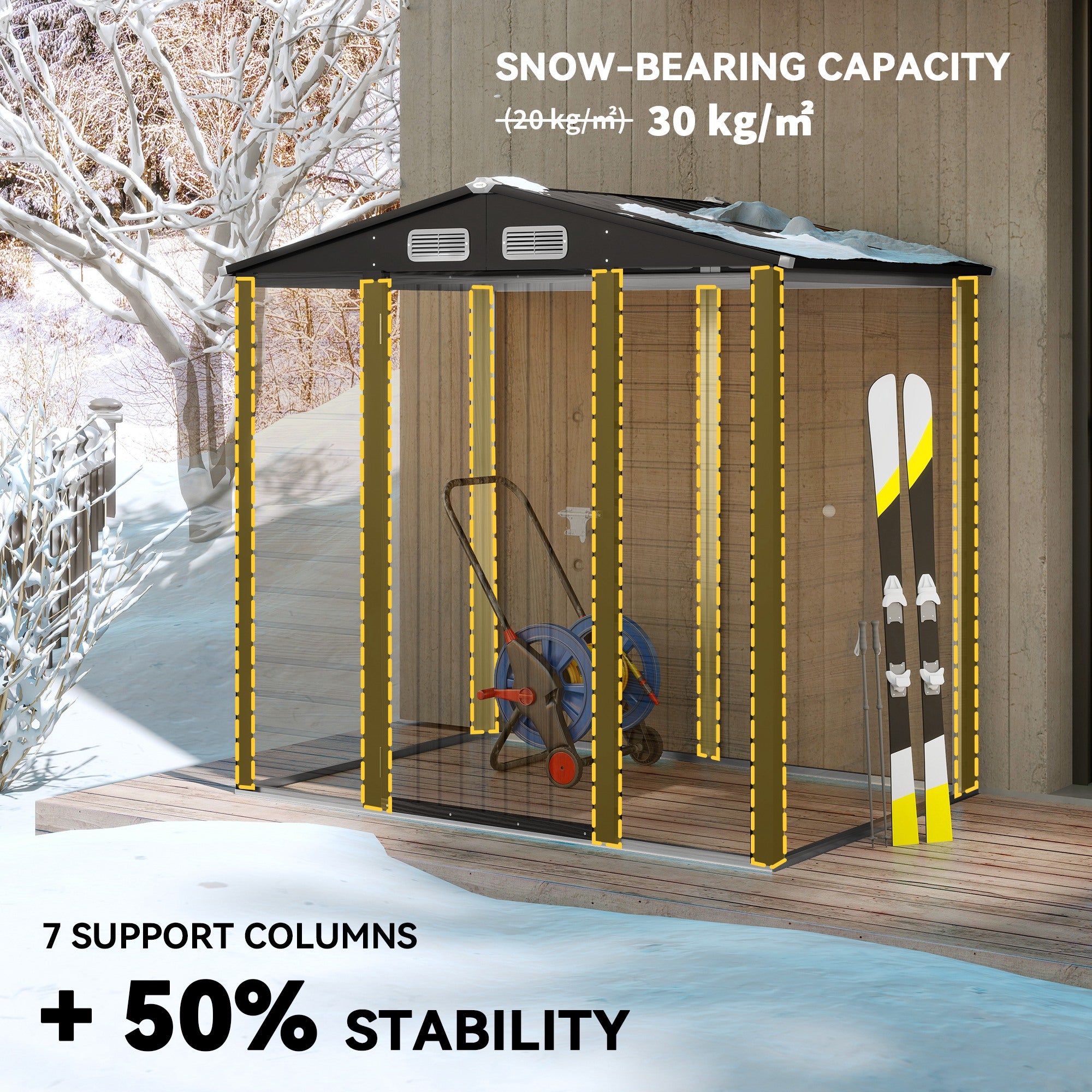 Outsunny 6.2 x 4.3ft Galvanised Steel Garden Shed with Vents, Oak