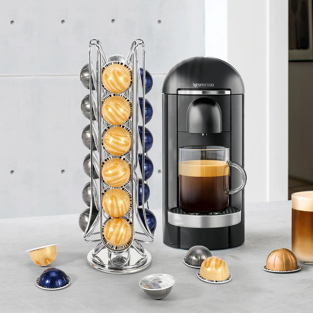 Vinsani Chrome Revolving Coffee Pod Stand for 24 Pods