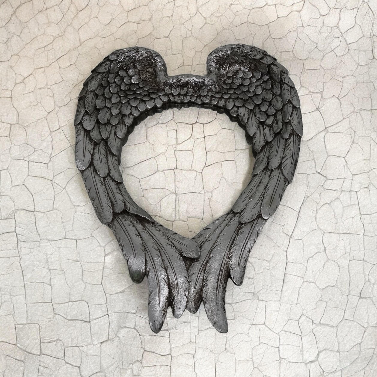 57CM Antique Silver Angel Wings Accent Mirror, Hand Finished, Recycled Content
