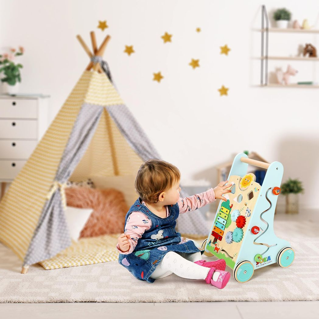 SOKA Play Imagine Learn Forest Walker Baby Walker with 3 Wooden Blocks and 4 Non-Slip Rimmed Wheels
