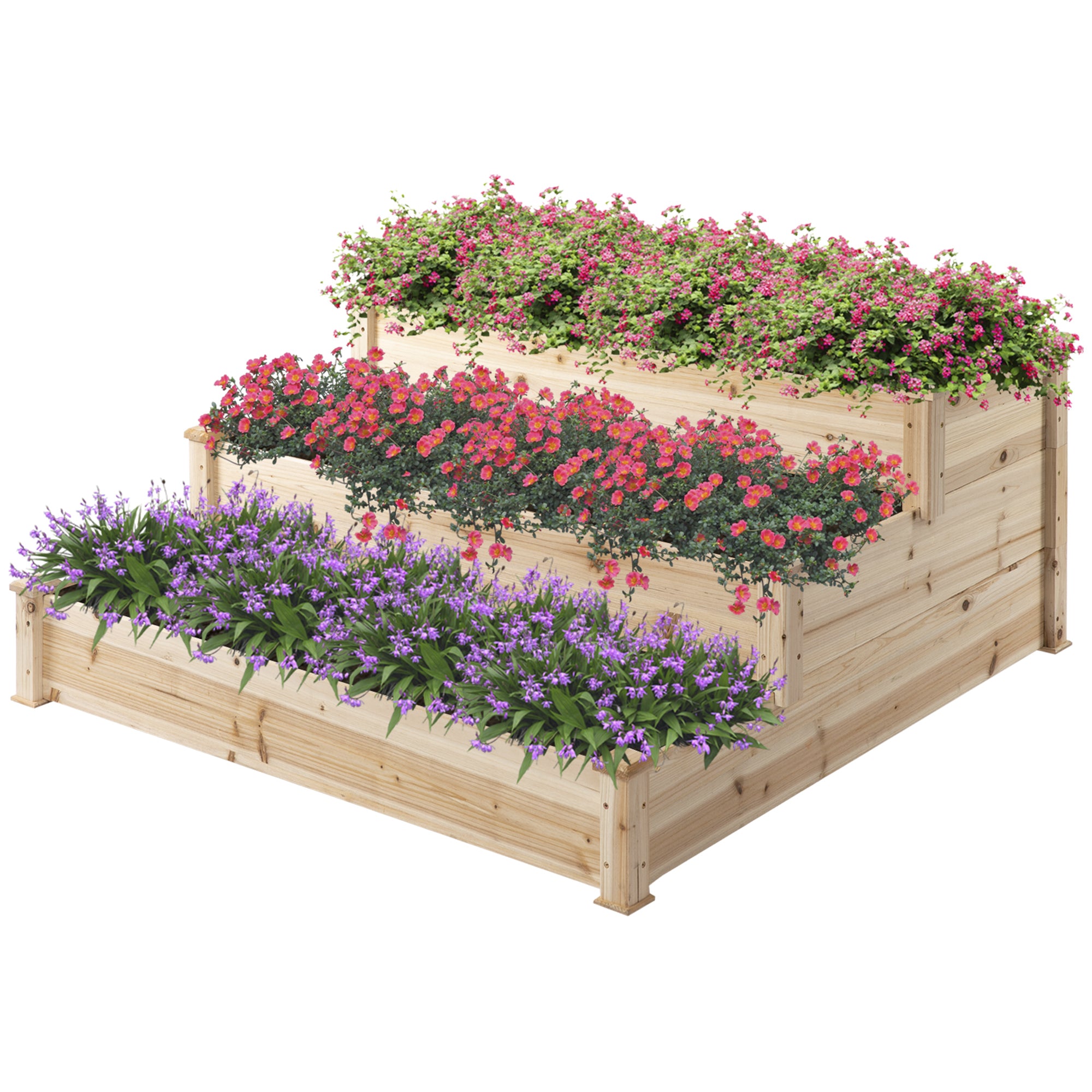 Outsunny Wooden 3-Tier Raised Planter Bed, 124x124x56cm