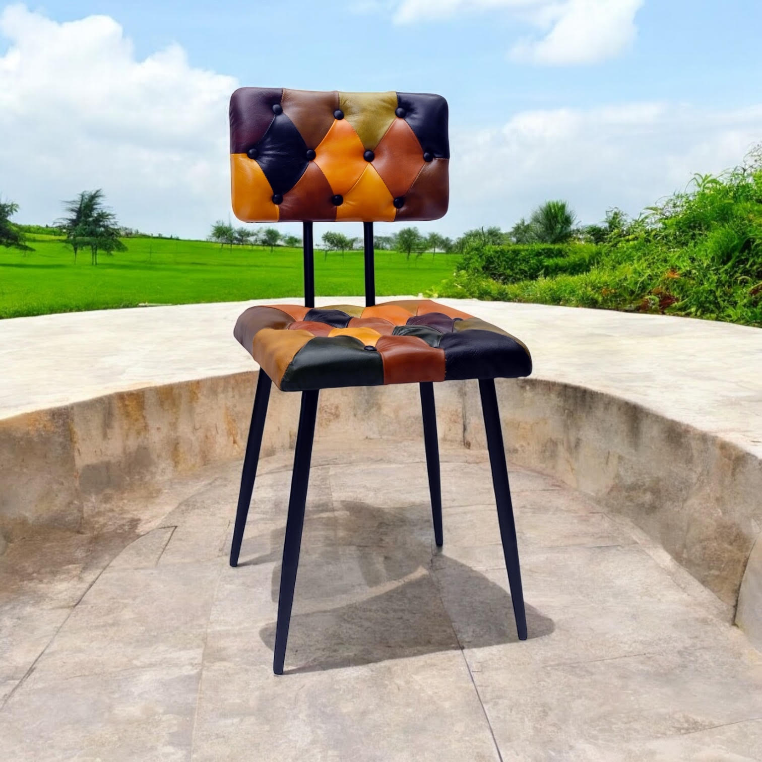 MSL 85cm Leather Chair with Harlequin Diamond Pattern