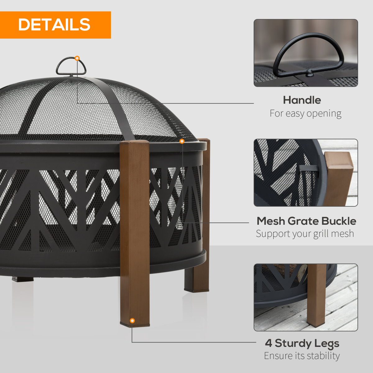 HOMCOM 2-in-1 Outdoor Fire Pit Bowl with BBQ Grill Grate, 30" Spark Screen Cover
