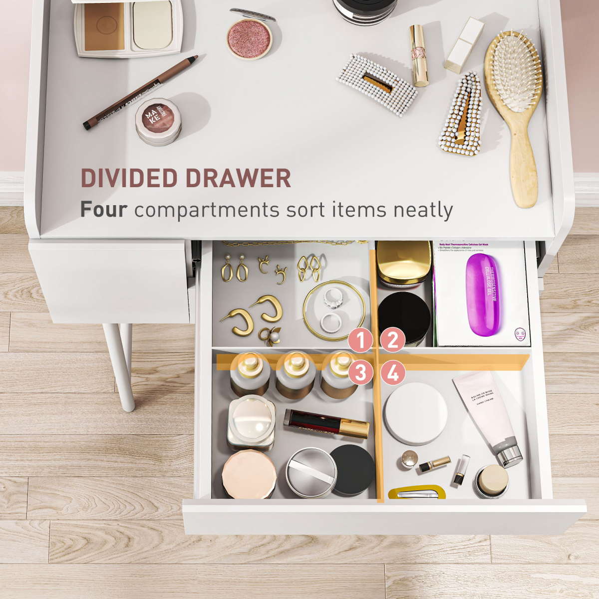 HOMCOM White Makeup Vanity Table with Mirror and 3 Drawers