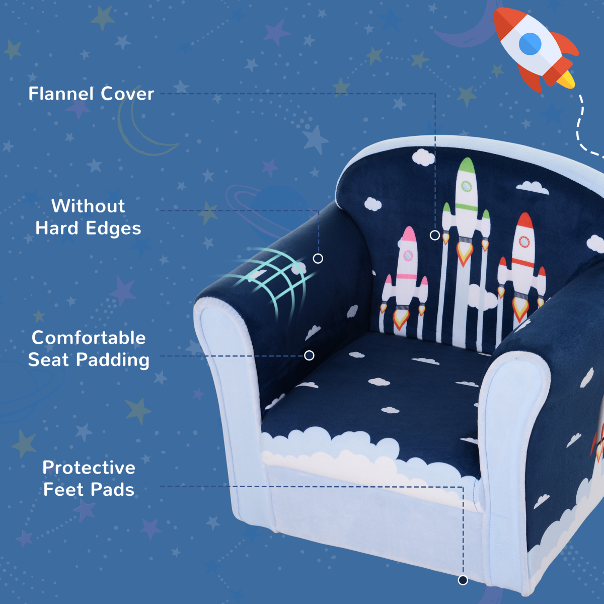 HOMCOM Kids Rocket Armchair, Children's Sofa Seat, 18M+, 45kg