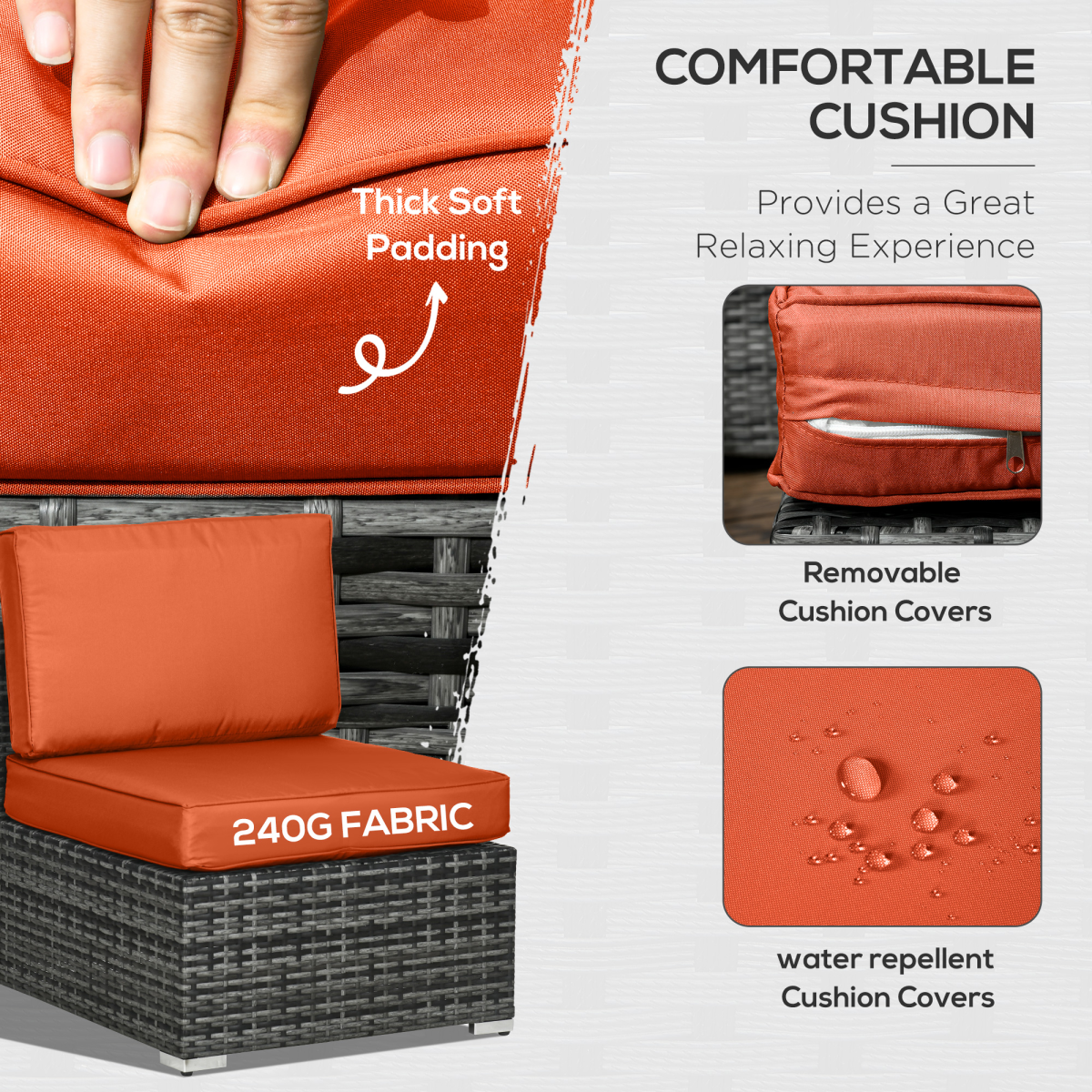 Outsunny 8-Piece Patio Rattan Furniture Set with Cushions, Orange