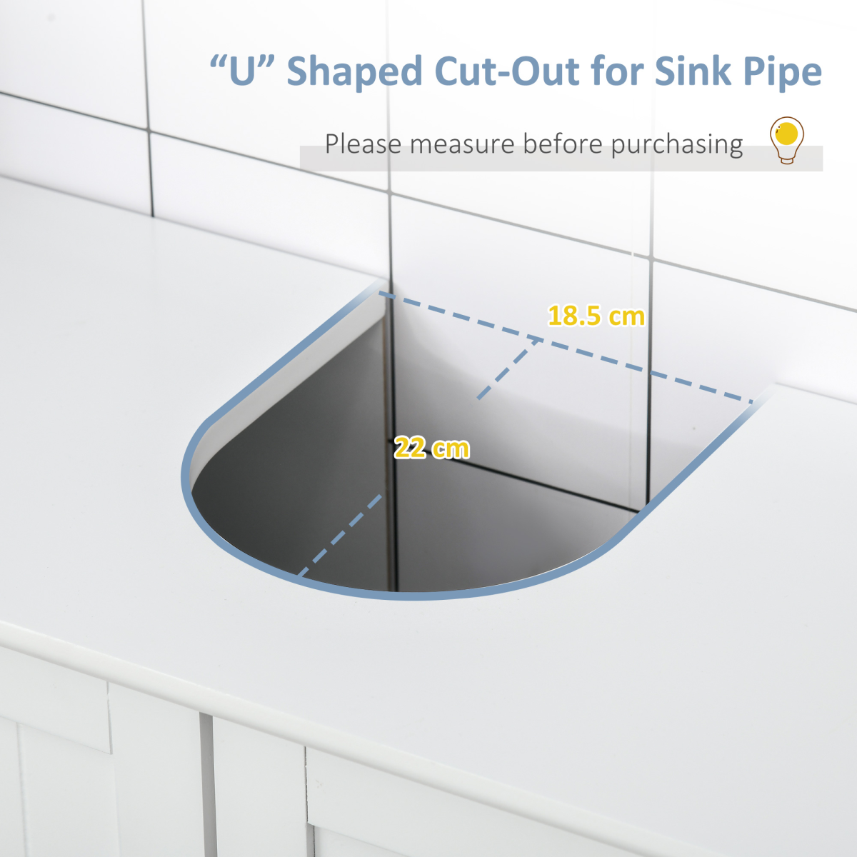 60x60cm White Under-Sink Storage Cabinet with Adjustable Shelf