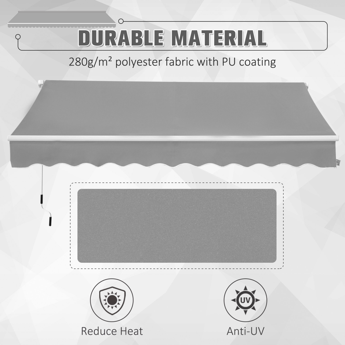 Outsunny Outdoor Awning Canopy with Hand Crank, Adjustable Angle, Aluminium Frame, 3 x 2m
