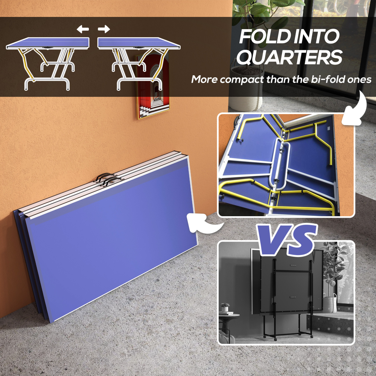 SPORTNOW 9FT Foldable Table Tennis Table Set with Net, Balls - Blue