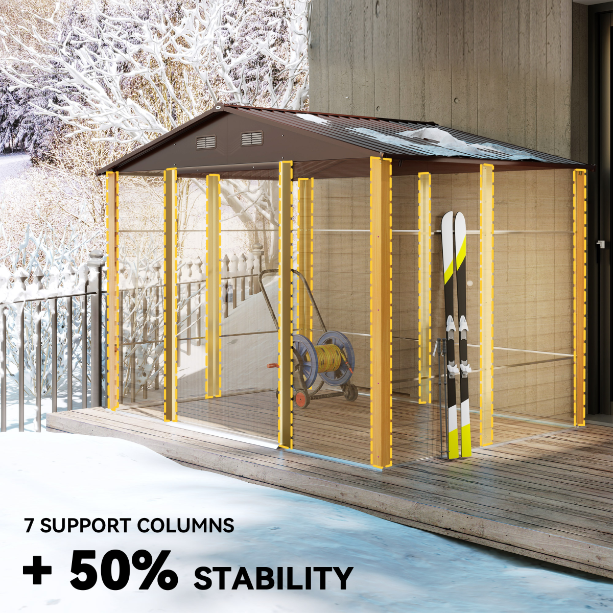 Outsunny Lockable Garden Shed with Sliding Doors, Wood Effect