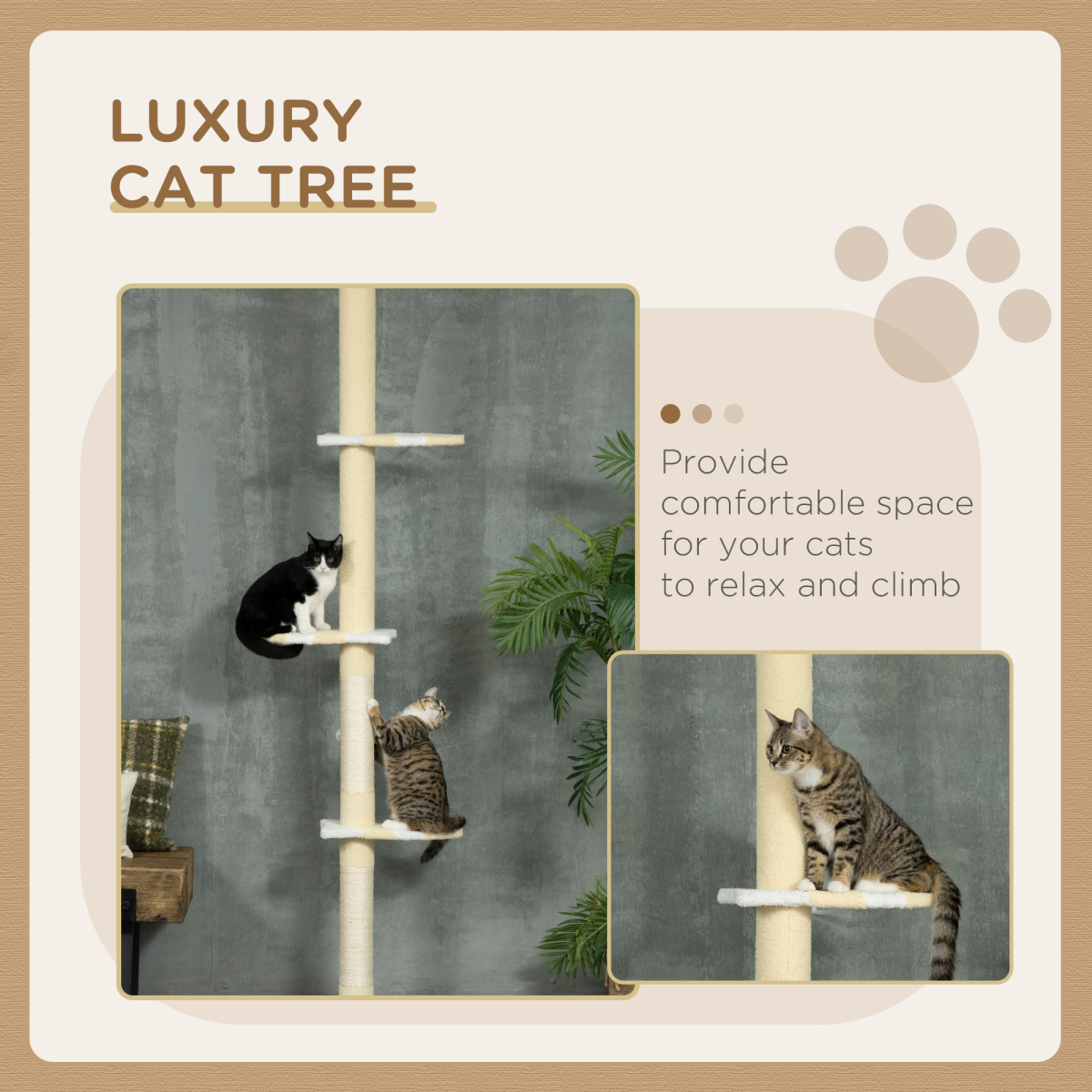 Height Adjustable Floor-to-Ceiling Cat Tree with Anti-Slip Kit - Yellow