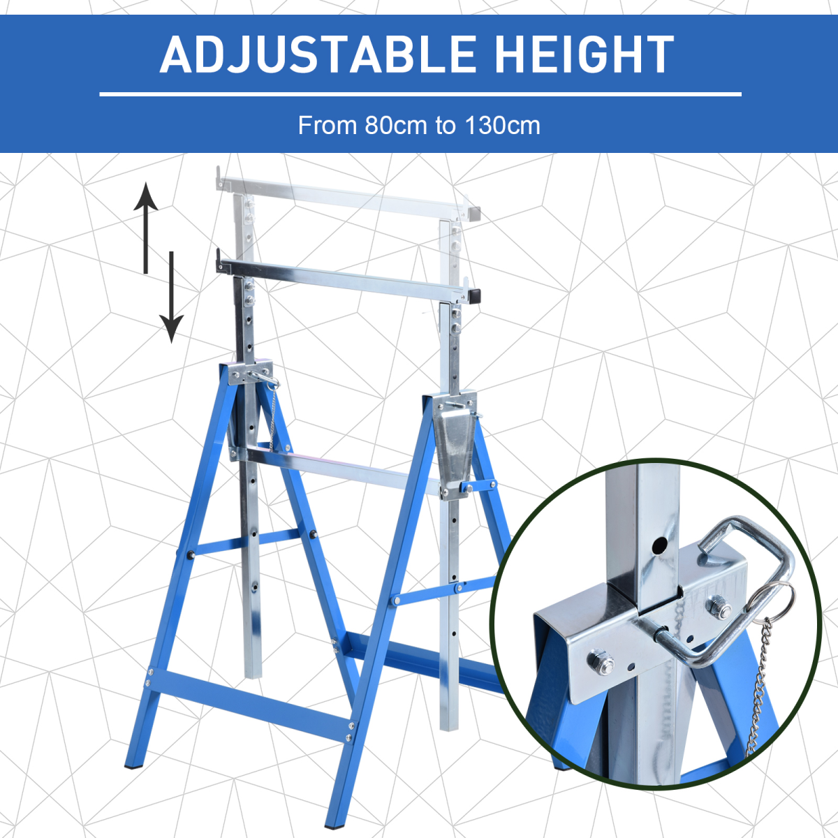 HOMCOM Set of 2 Steel Adjustable Folding Saw Horses, Telescopic Builders Trestles, 100kg Max Load Per Piece