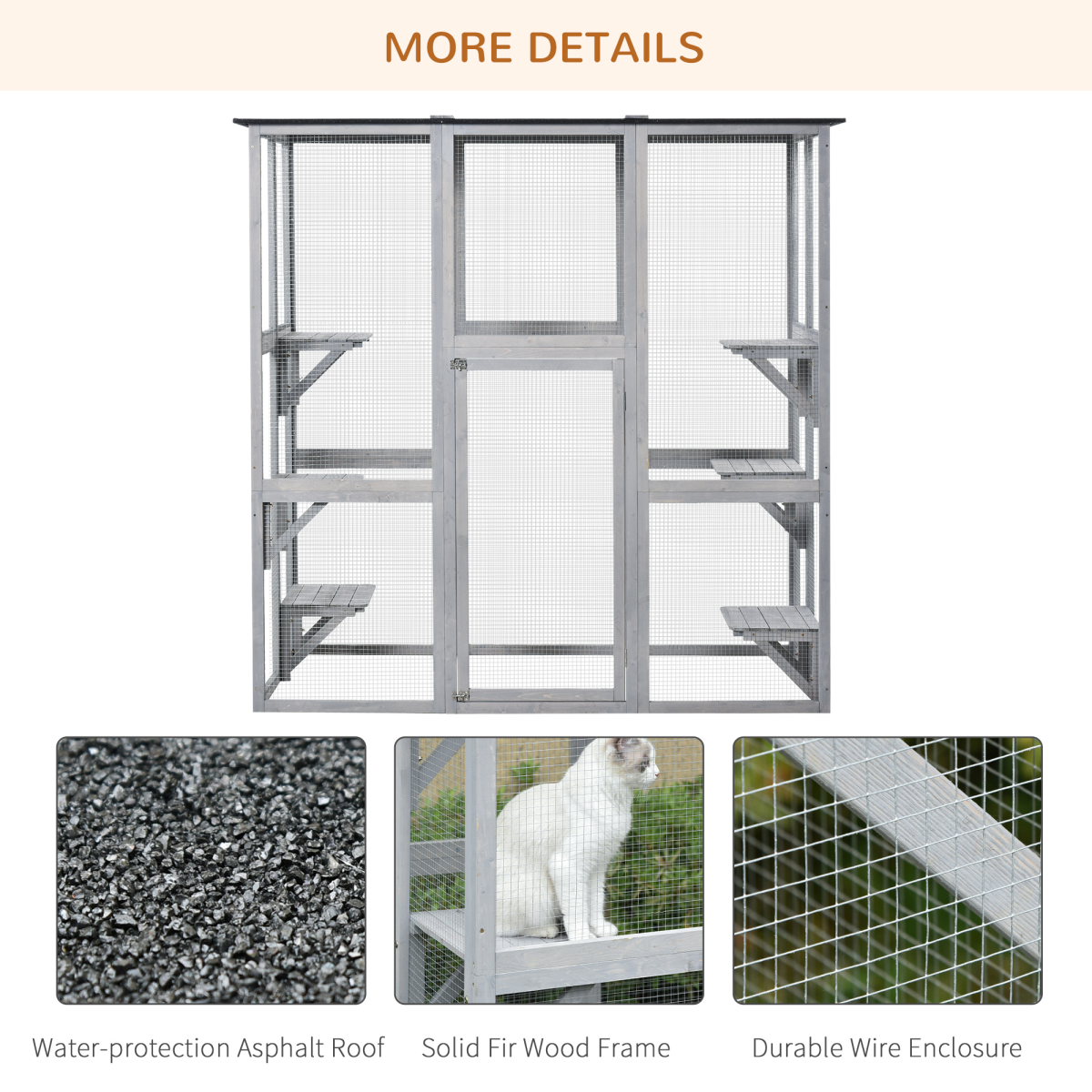 PawHut Wooden Catio with Platforms, Weatherproof Cat Enclosure