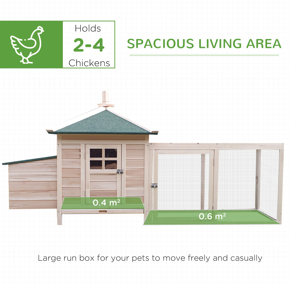 PawHut Wooden Chicken Coop with Nesting Box and Outdoor Run, Weather-Resistant Roof, Slide-Out Tray