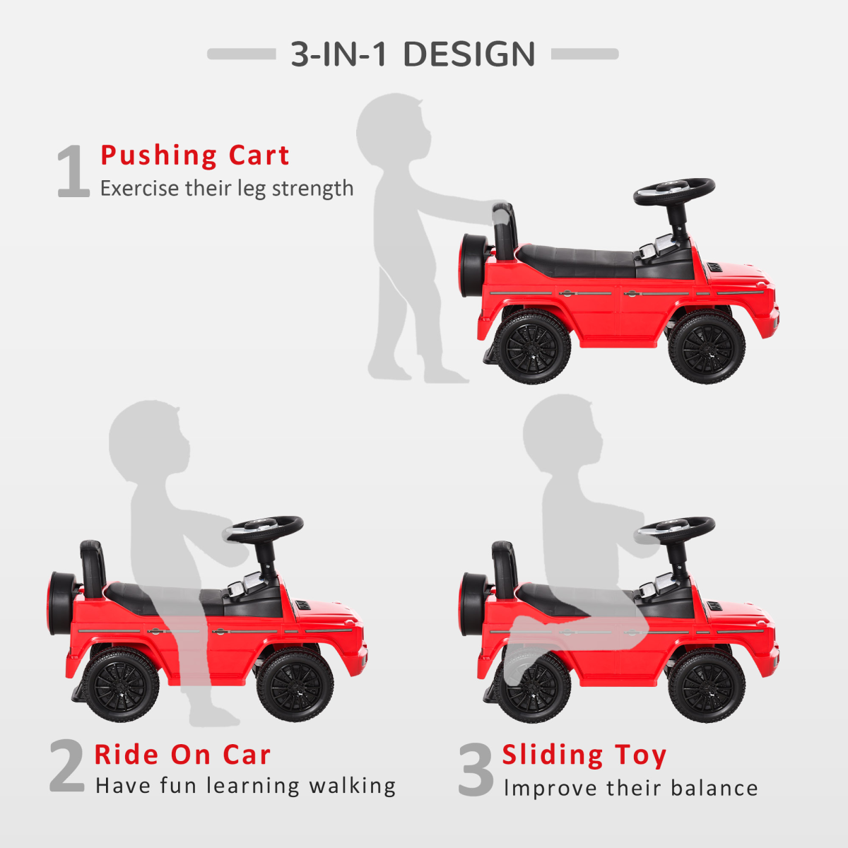 Mercedes-Benz G350 Licensed 3-in-1 Kids Ride-On Sliding Car, Red