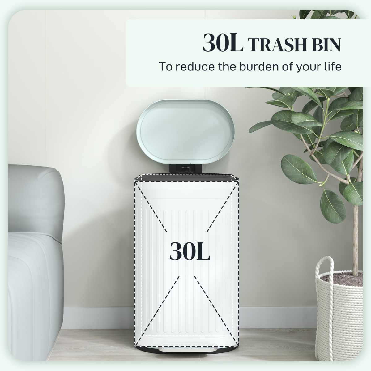 HOMCOM 30L Metal Pedal Bin with Soft-Close Lid, Light Green