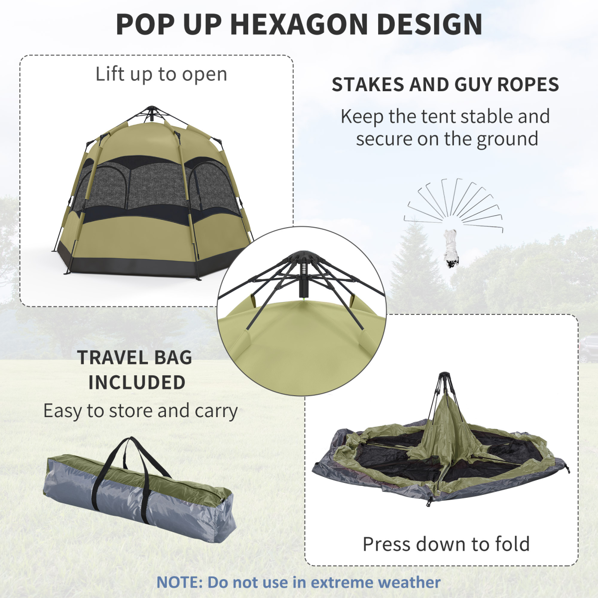 Outsunny 4-6 Person Pop-Up Camping Tent with Mesh Windows, Green