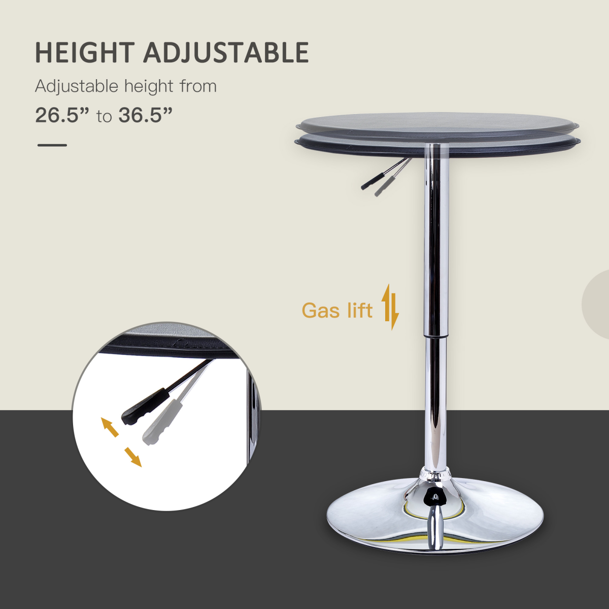 HOMCOM Height Adjustable Round Bar Table with Swivel Round Top, Chrome Steel Frame, Black
