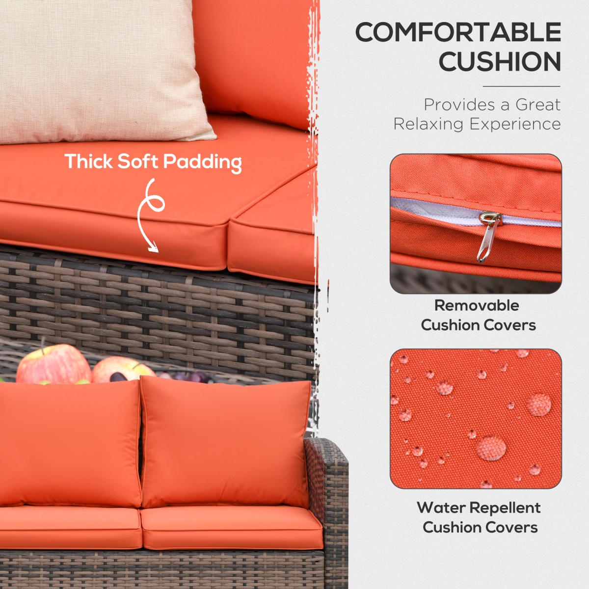 Outsunny 6-Piece Outdoor Patio Rattan Sofa Set with Cushions and Storage Tables