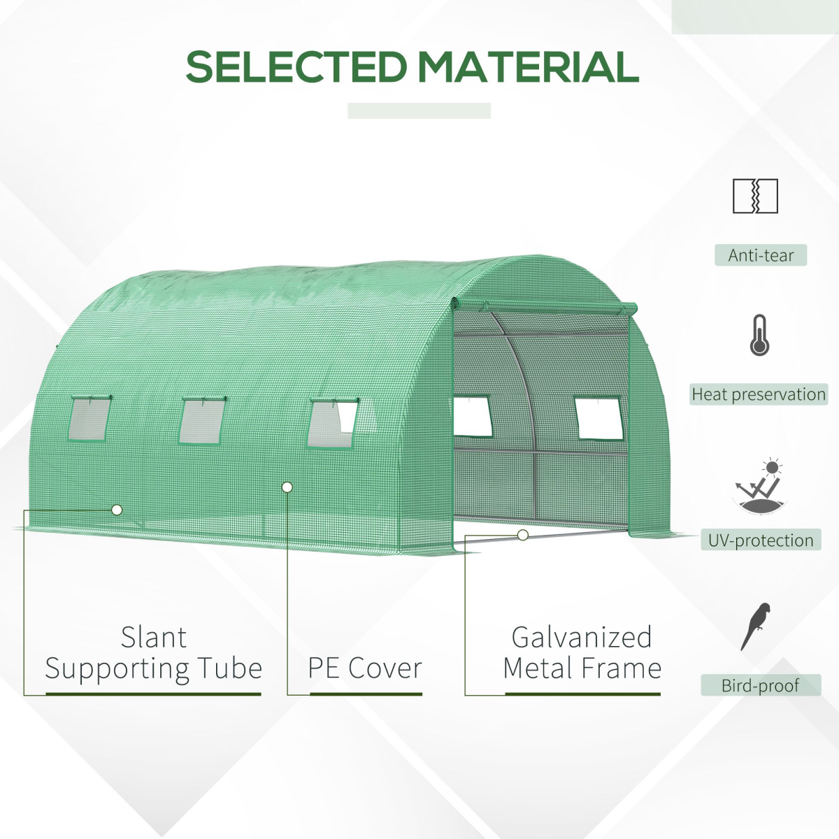 Outsunny 4 x 3 x 2 m Walk-In Tunnel Greenhouse with Roll-Up Door and 6 Windows