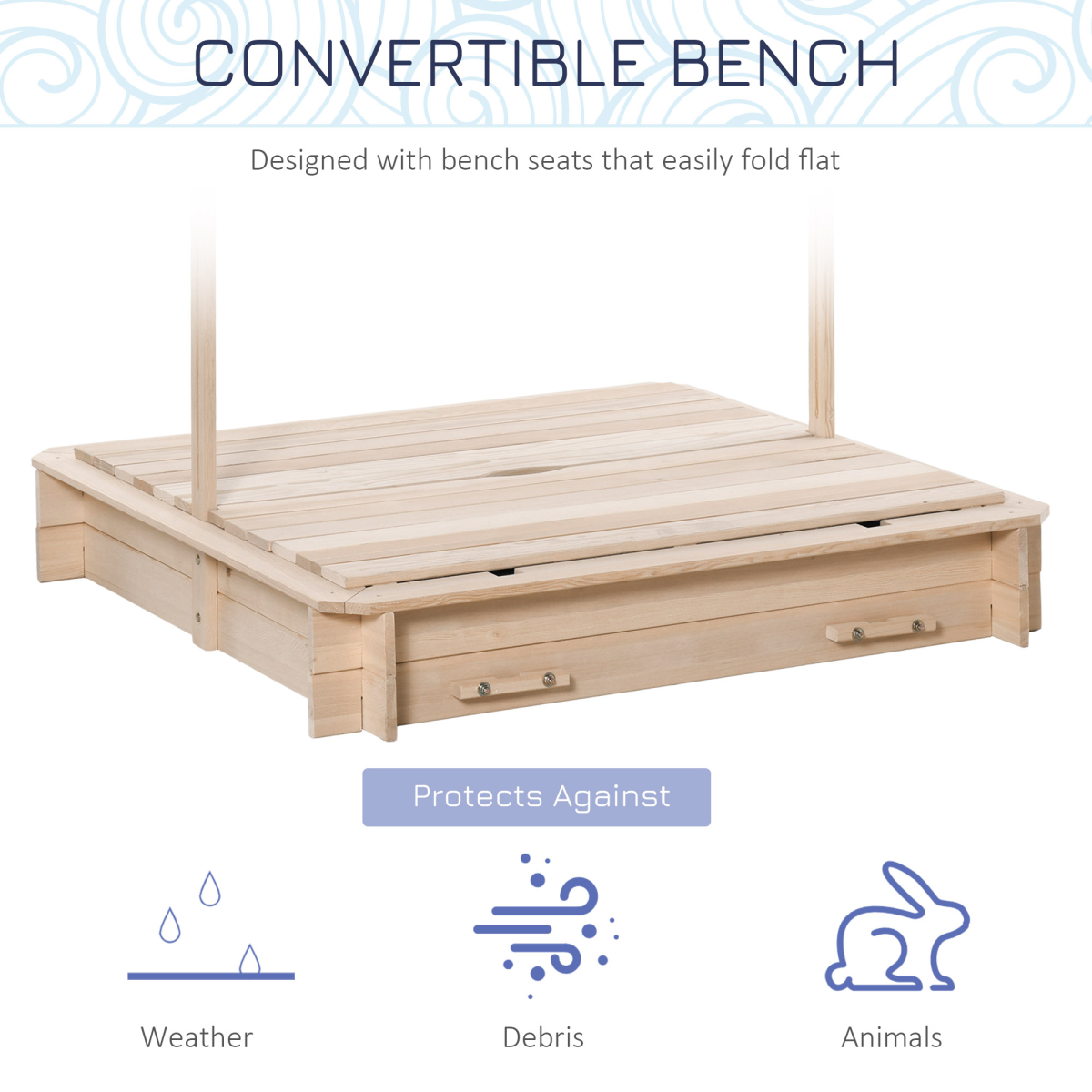 Outsunny Kids Wooden Sandpit with Adjustable Canopy and Benches
