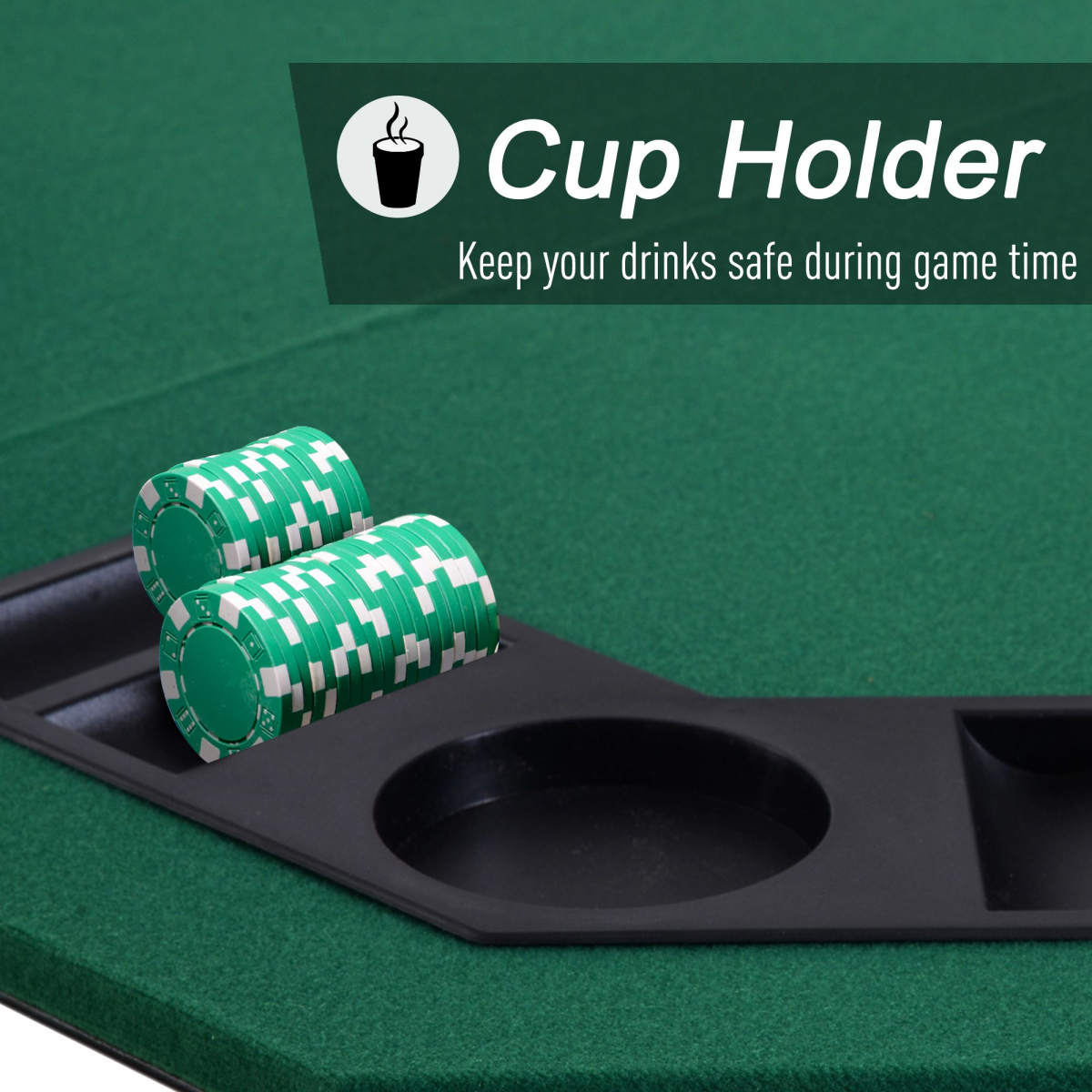 1.2m Foldable Poker Table Top for 8 Players with Chip Trays, Drink Holder and Carry Bag