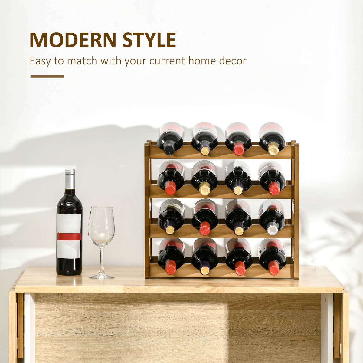 Bamboo 16-Bottle Wine Rack, 4-Tier Countertop Storage Display