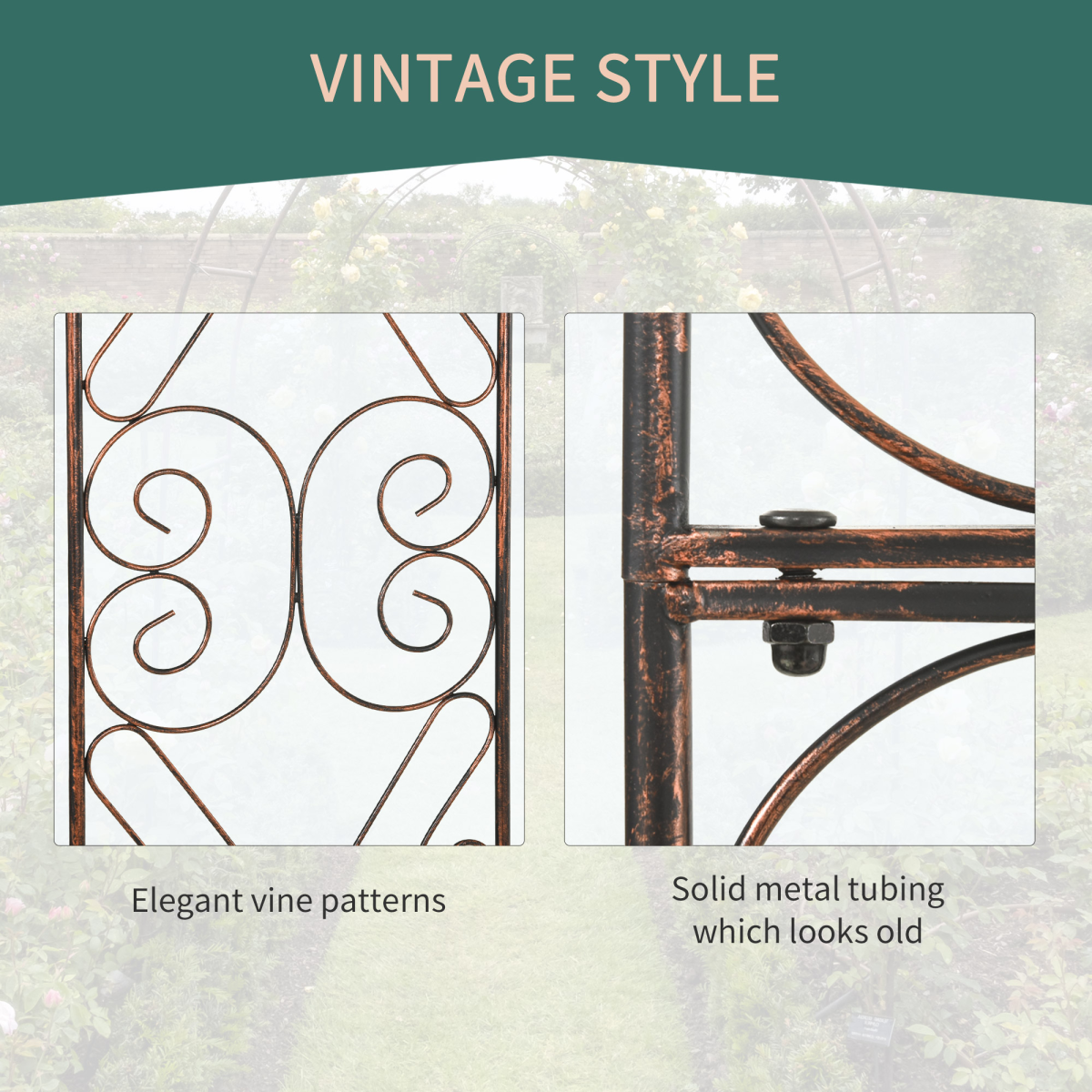 Outsunny 226 cm Metal Garden Arch with Scroll Design and Plant Support, Black Epoxy