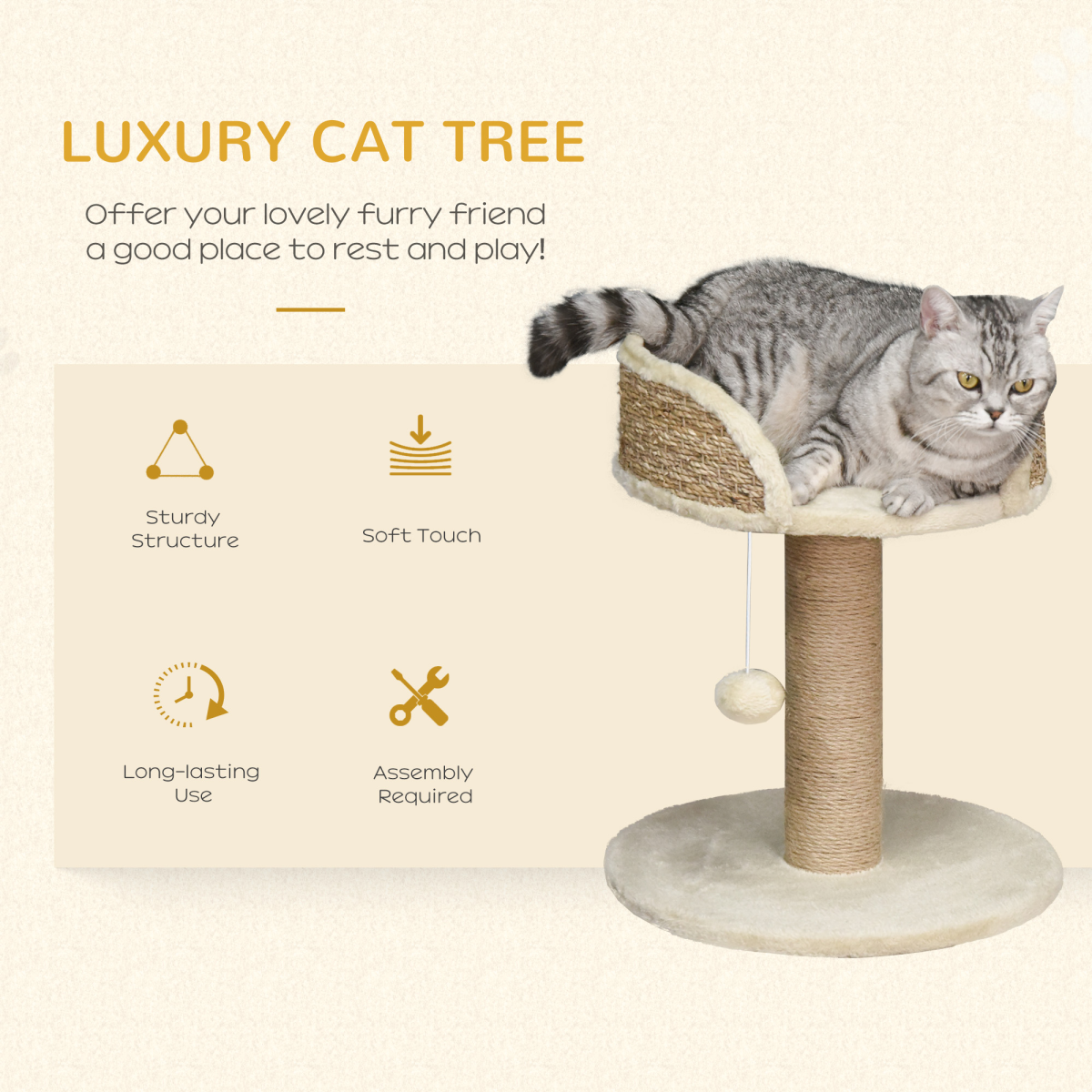 Cat Tree Tower Activity Center with Perch Bed, Scratching Post and Hanging Ball