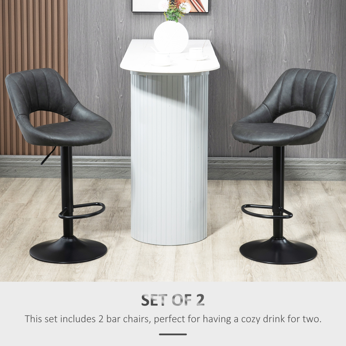 HOMCOM Set of 2 Adjustable Swivel PU Leather Counter Bar Stools with Footrest