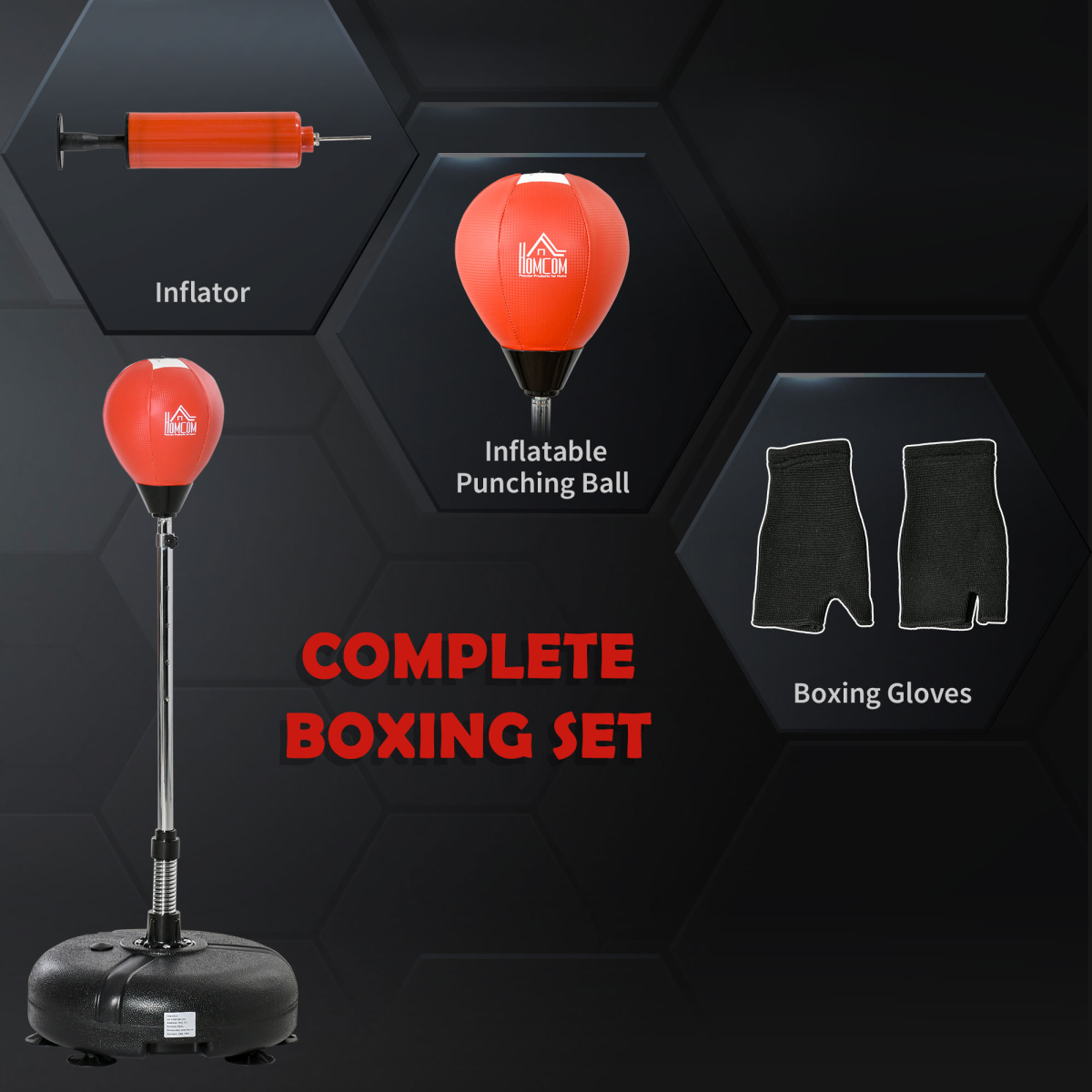 HOMCOM Adjustable Boxing Training Set with Gloves, Pump and Stand