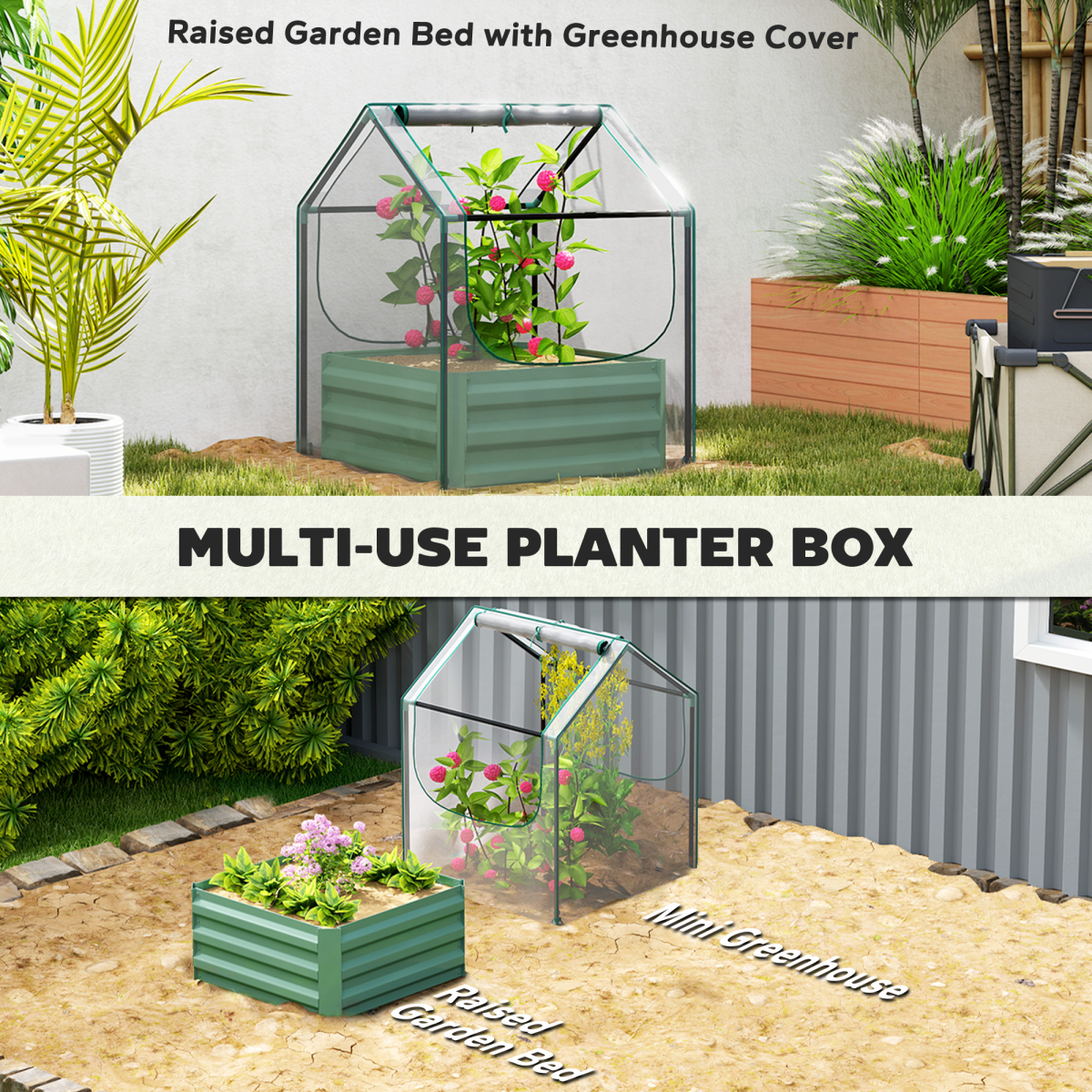 Outsunny Raised Garden Bed Planter Box with Greenhouse Cover