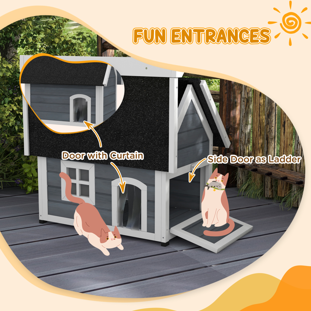PawHut Outdoor Feral Cat House with Openable Asphalt Roof, Grey