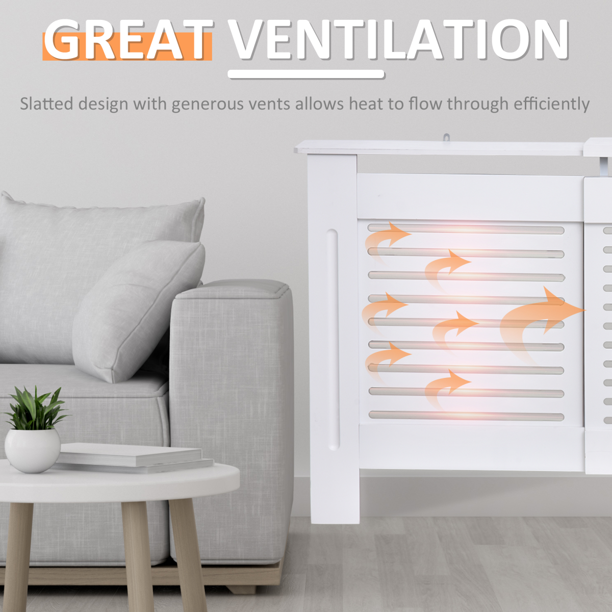 HOMCOM Extendable White Painted MDF Radiator Cover with Slatted Vent Design and Top Shelf