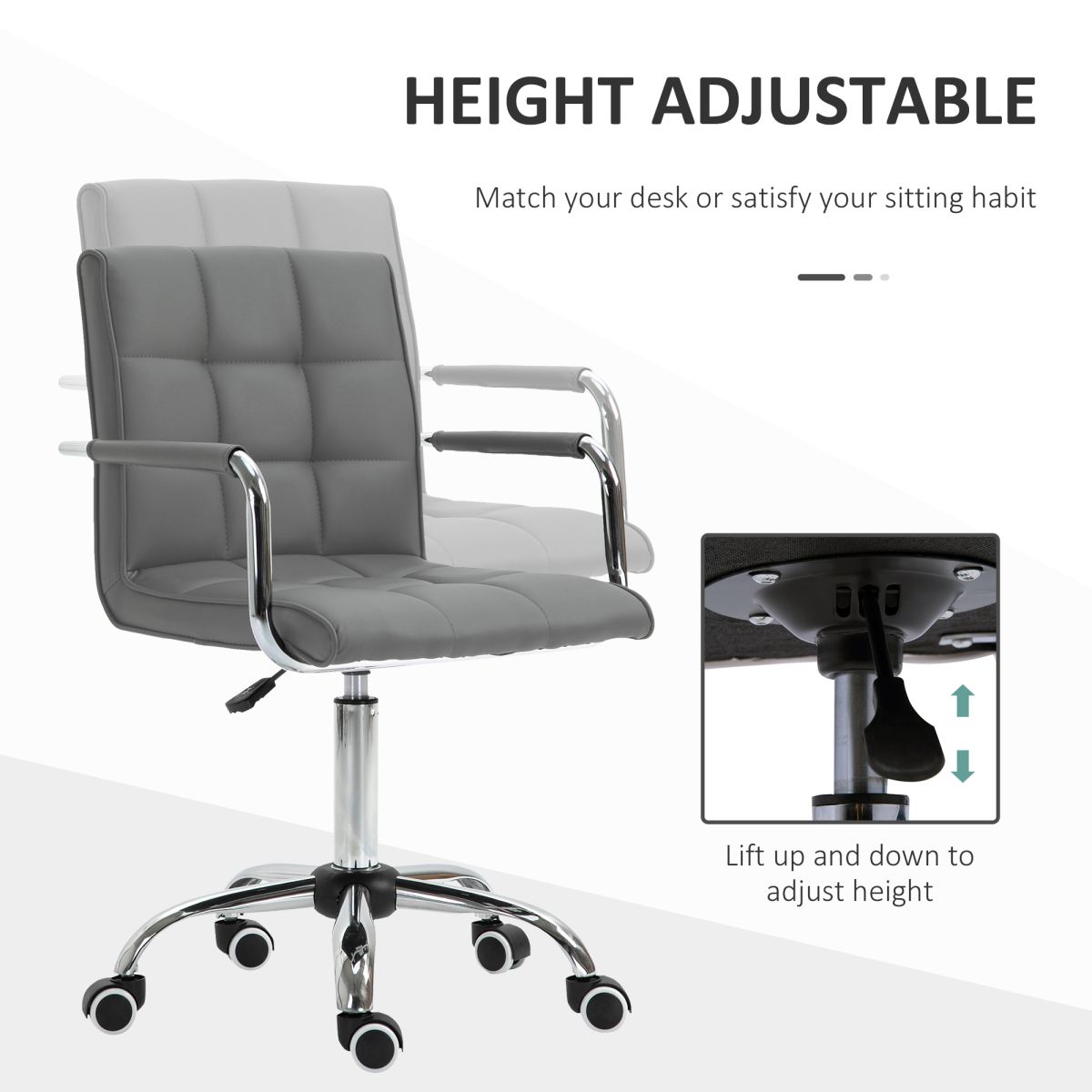 Vinsetto Grey Faux Leather Adjustable Swivel Desk Chair with Arms