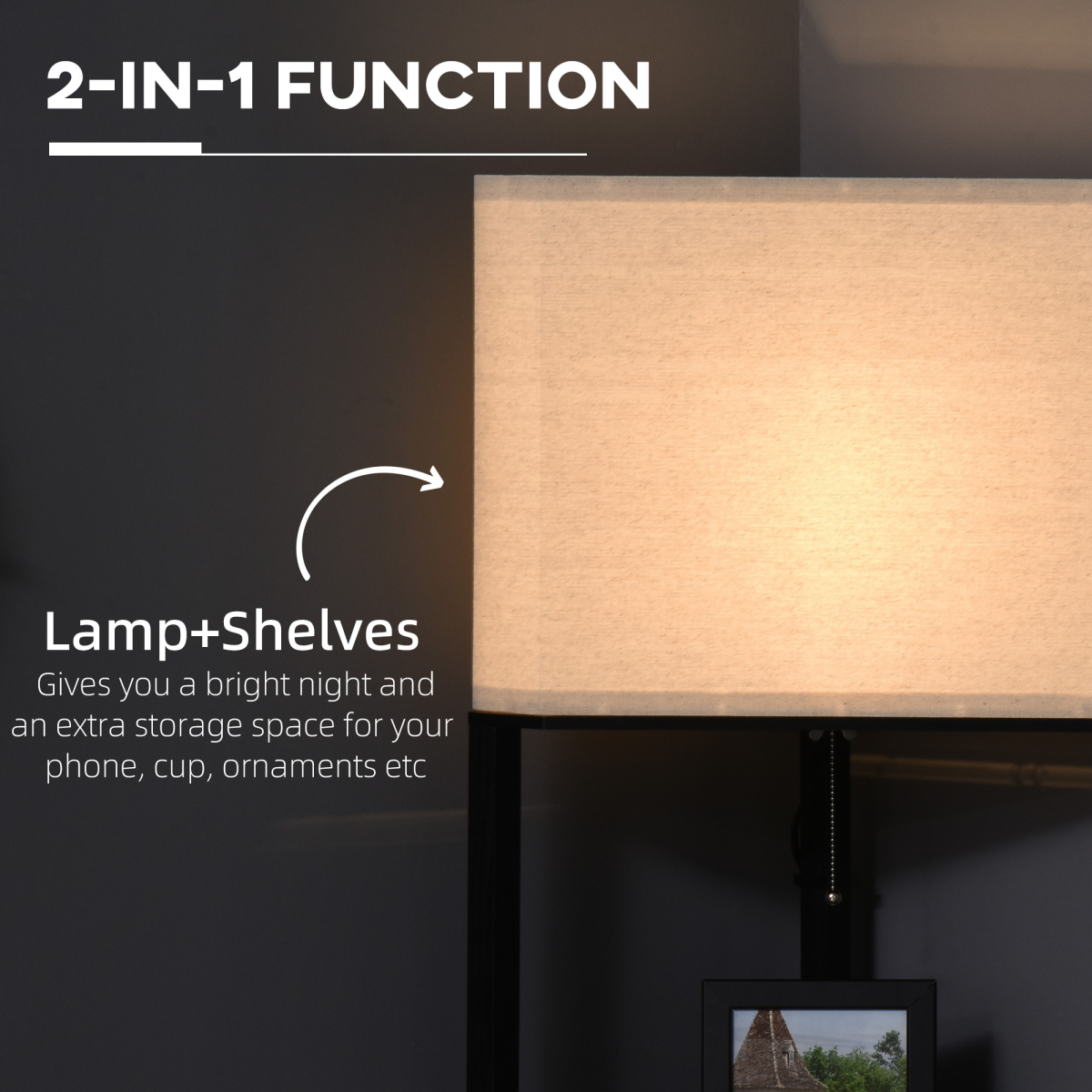 Corner Floor Lamp with 3 Shelves, Standing Lamp for Living Room