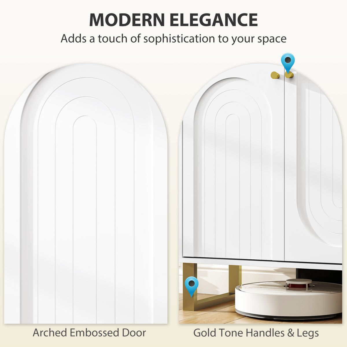 HOMCOM White Sideboard Cabinet with Adjustable Shelves & Doors