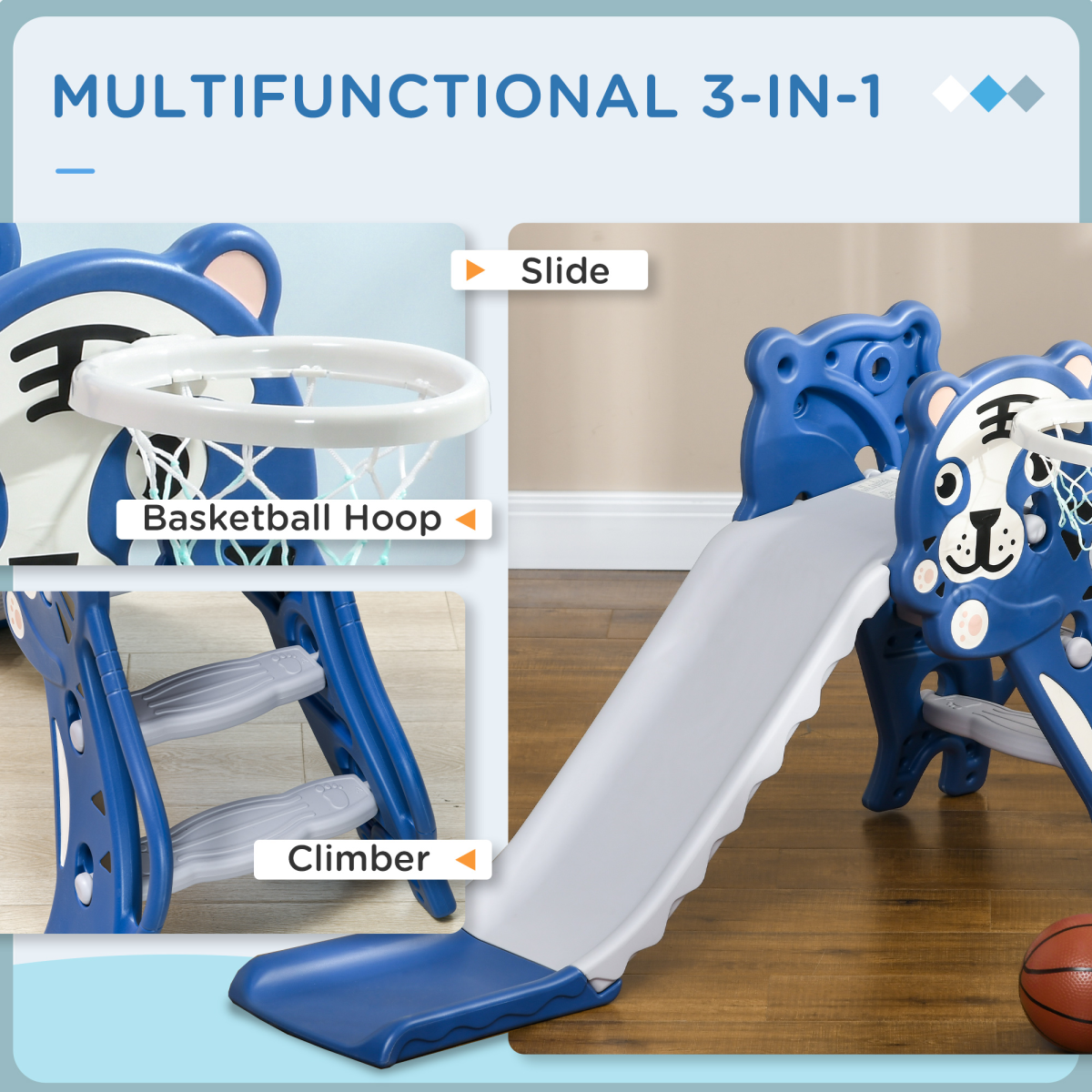 AIYAPLAY Kids Slide with Basketball Hoop, Ages 18-36 Months