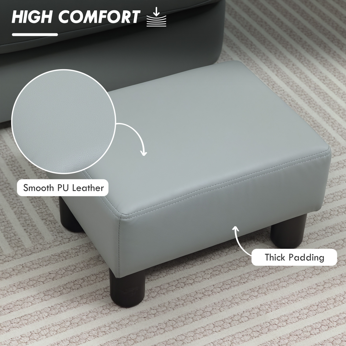 HOMCOM Grey Faux Leather Footstool with Foam Padding, 100kg Capacity