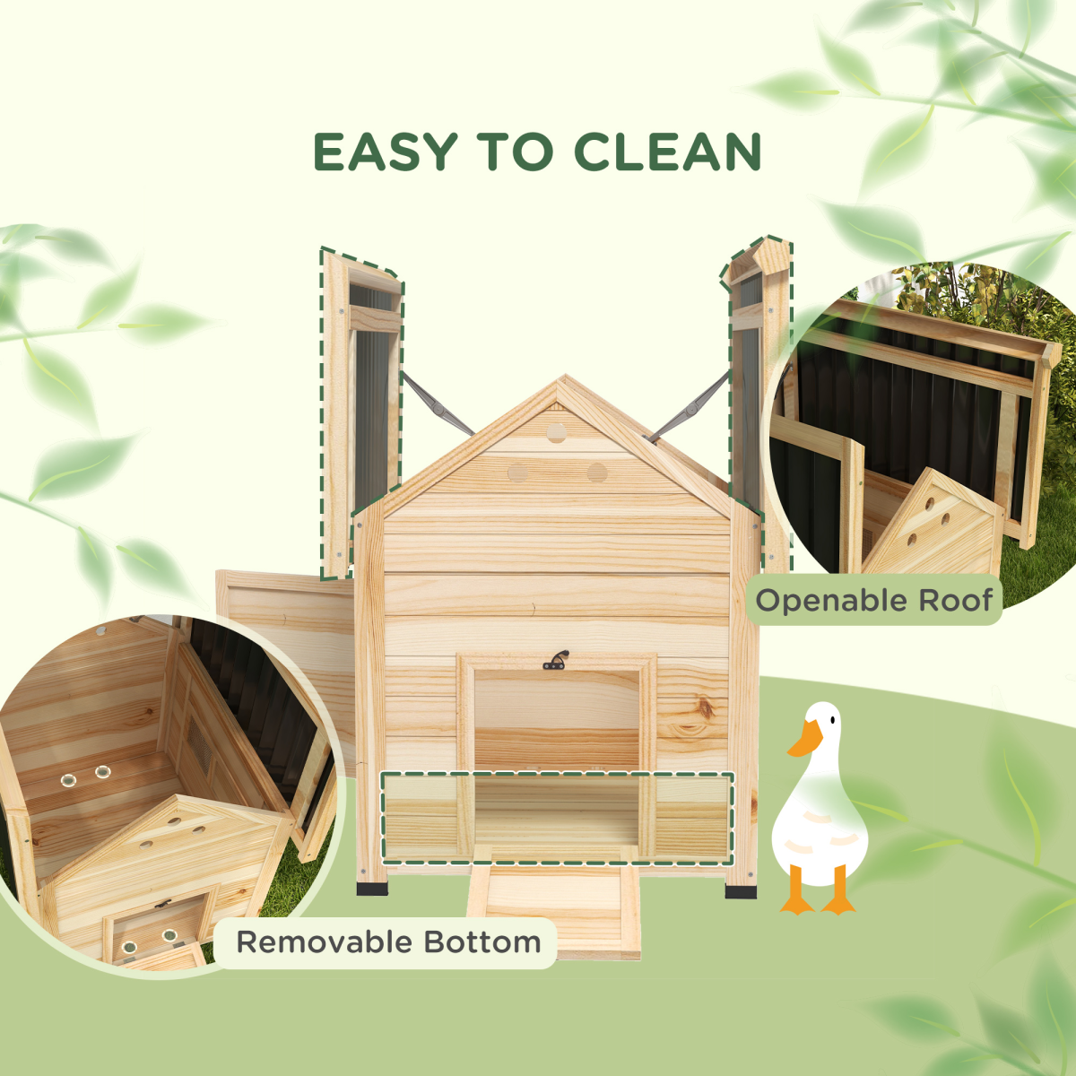 PawHut Wooden Duck House Poultry Coop with Double Doors, Openable Roof
