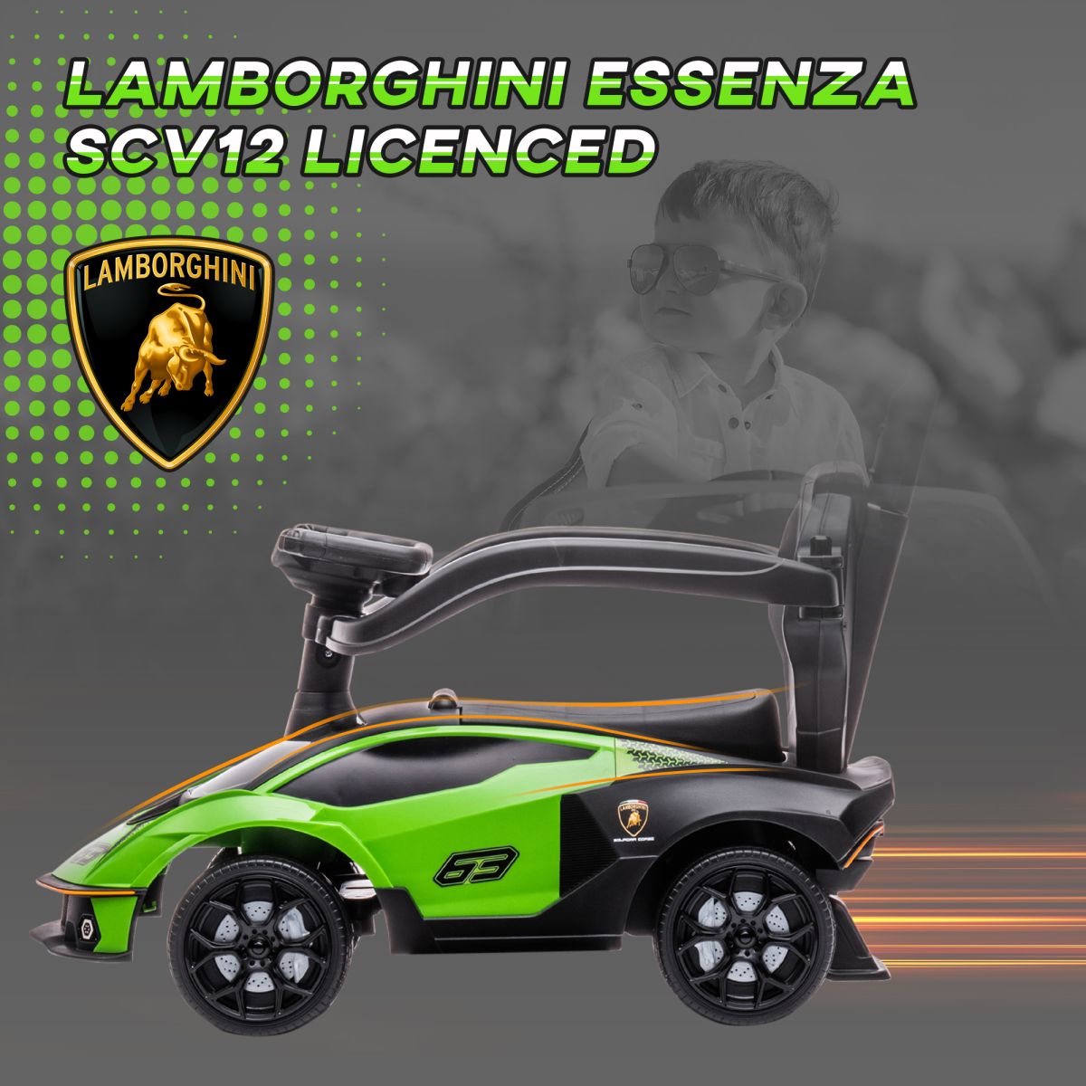 HOMCOM Lamborghini Essenza SCV12 2-in-1 Baby Ride-On Push Car, Green