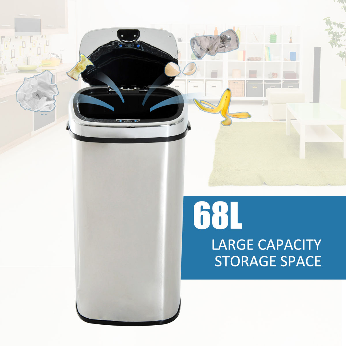 HOMCOM 68L Automatic Sensor Stainless Steel Dustbin Silver