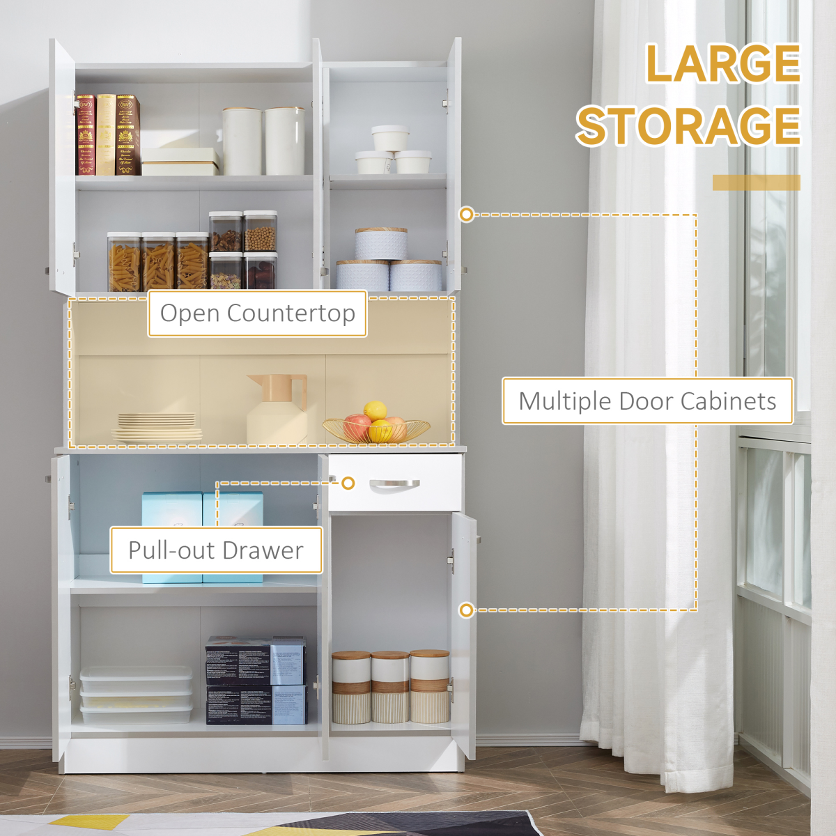 HOMCOM Freestanding Kitchen Cupboard, Storage Cabinet with Doors, Drawer