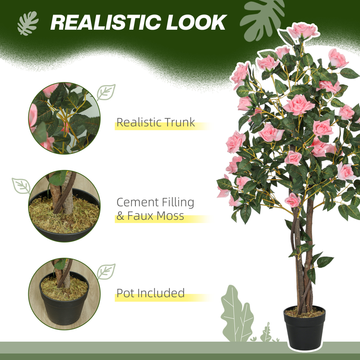 HOMCOM Set of 2 Artificial Rose Trees in Pots, Pink