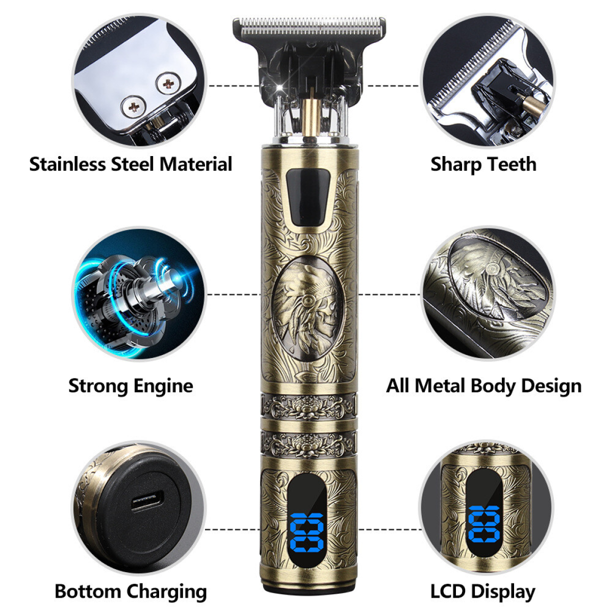 Small LCD Screen Display Professional Men Cordless Hair Clippers Beard Trimmer Cutting Machine Kit
