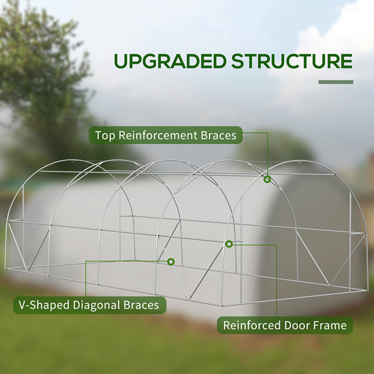 Outsunny 6 x 3m Polytunnel Greenhouse, White/Grey, Mesh Door, Windows, 15 Plant Labels