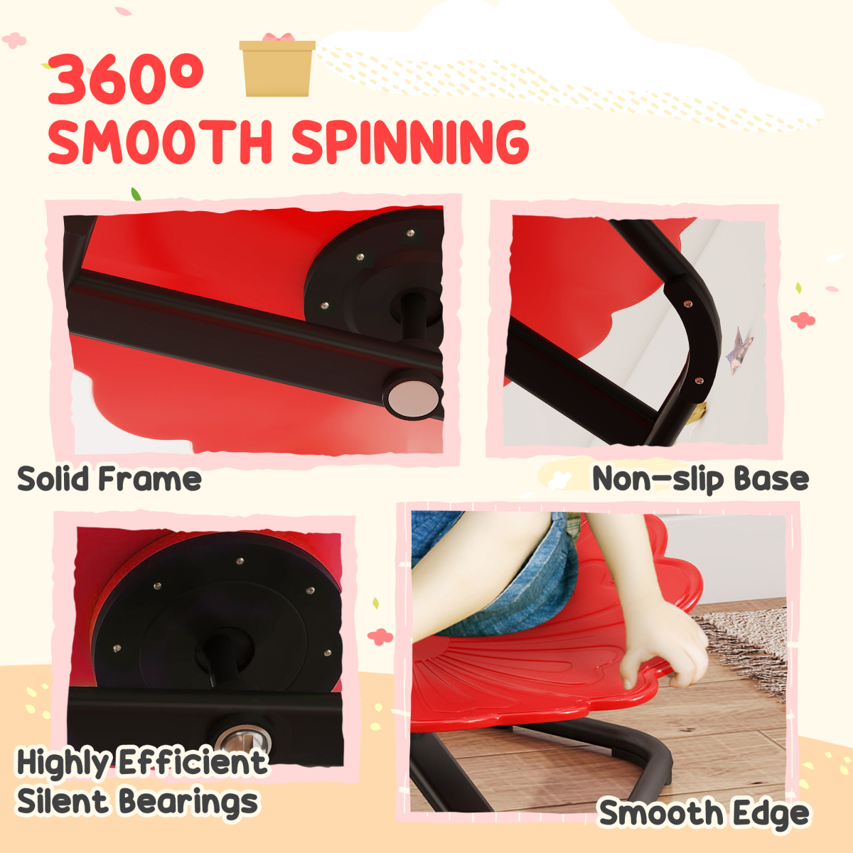 AIYAPLAY Kids 360° Swivel Sensory Spinning Chair, Red