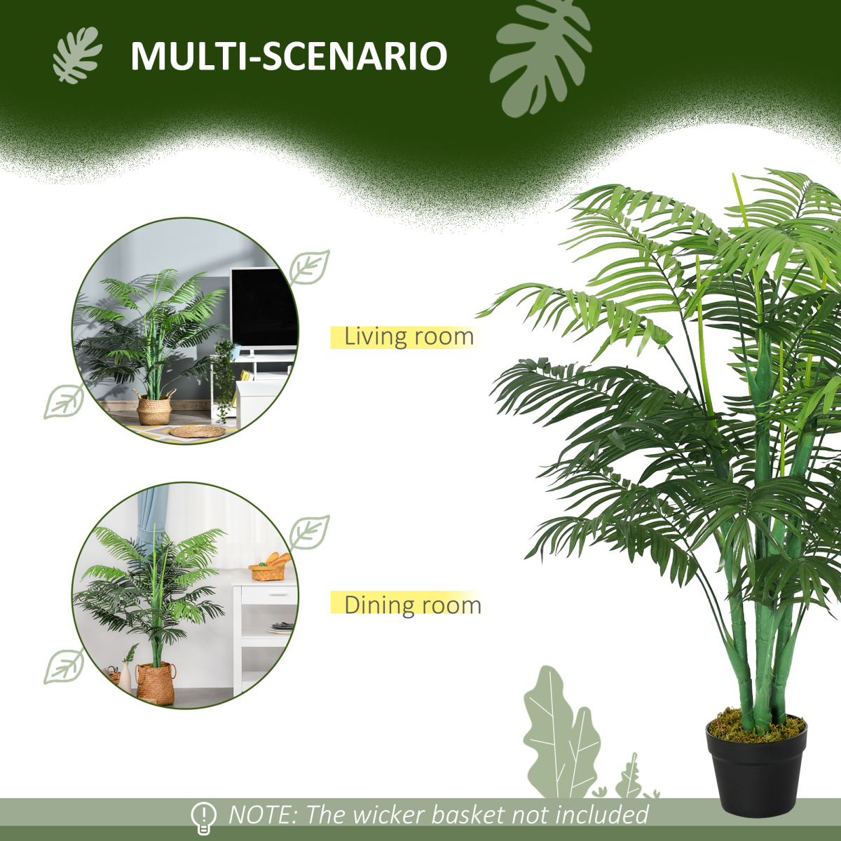 Outsunny Artificial Palm Tree with 18 Bendable Leaves, Cement-Filled Nursery Pot, 125cm